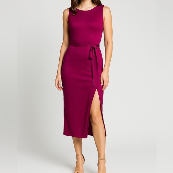 Dress The Population Magenta Karlie Luxe Coated Front Slit Sleeveless Dress - Picture 1 of 12